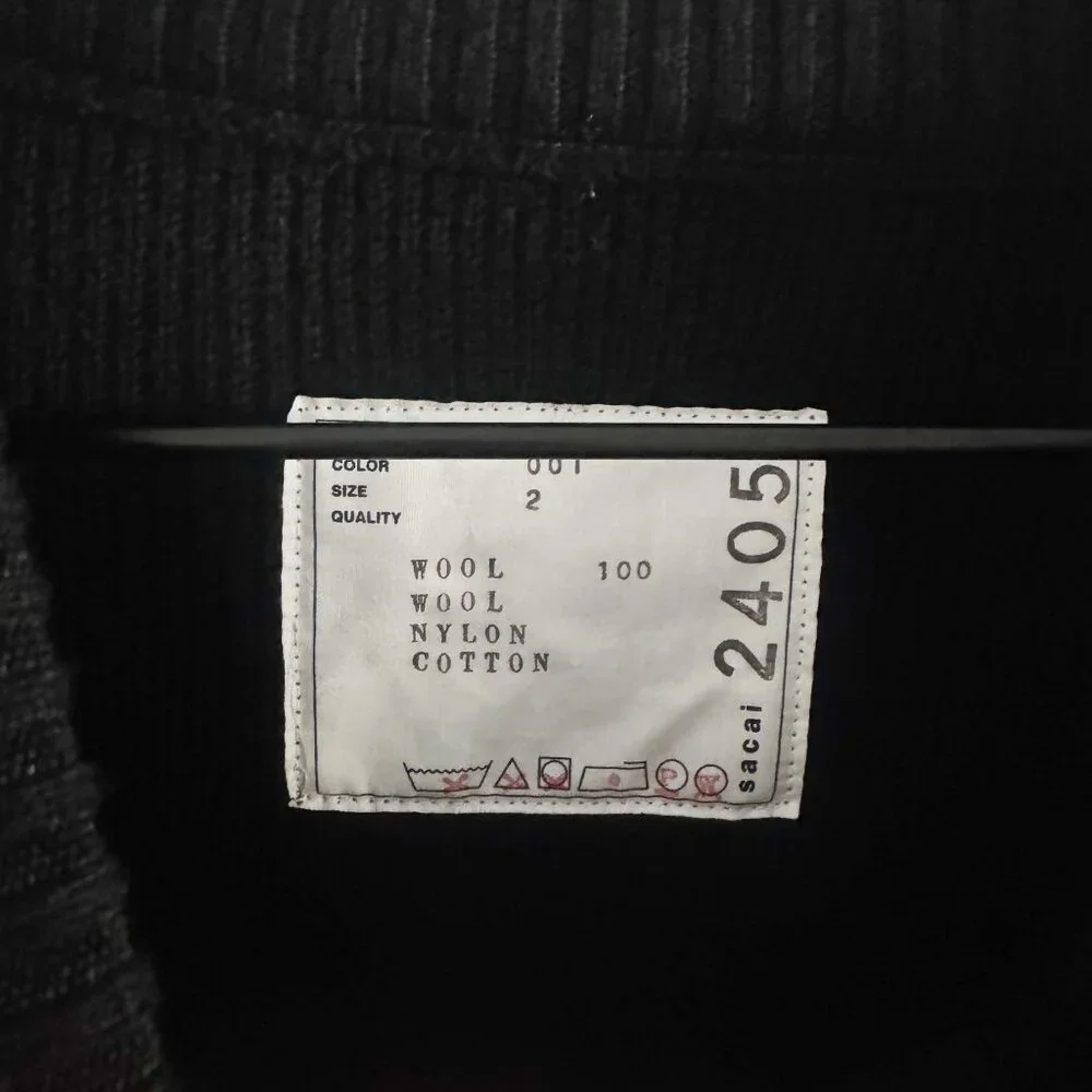 NWT Sacai Black Knit Zipper Pocket Jumper Sweater 2/M
